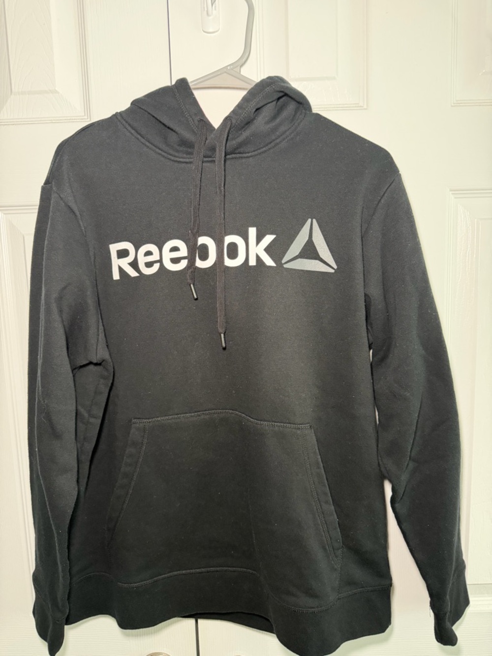 Reebok Black Hoodie with White and Gray Logo